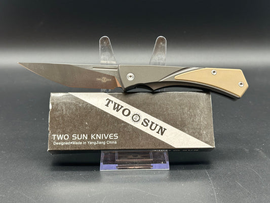 TWOSUN TS347-D2 BROWN/BLACK TITANIUM/G10 HANDLE D2 blade