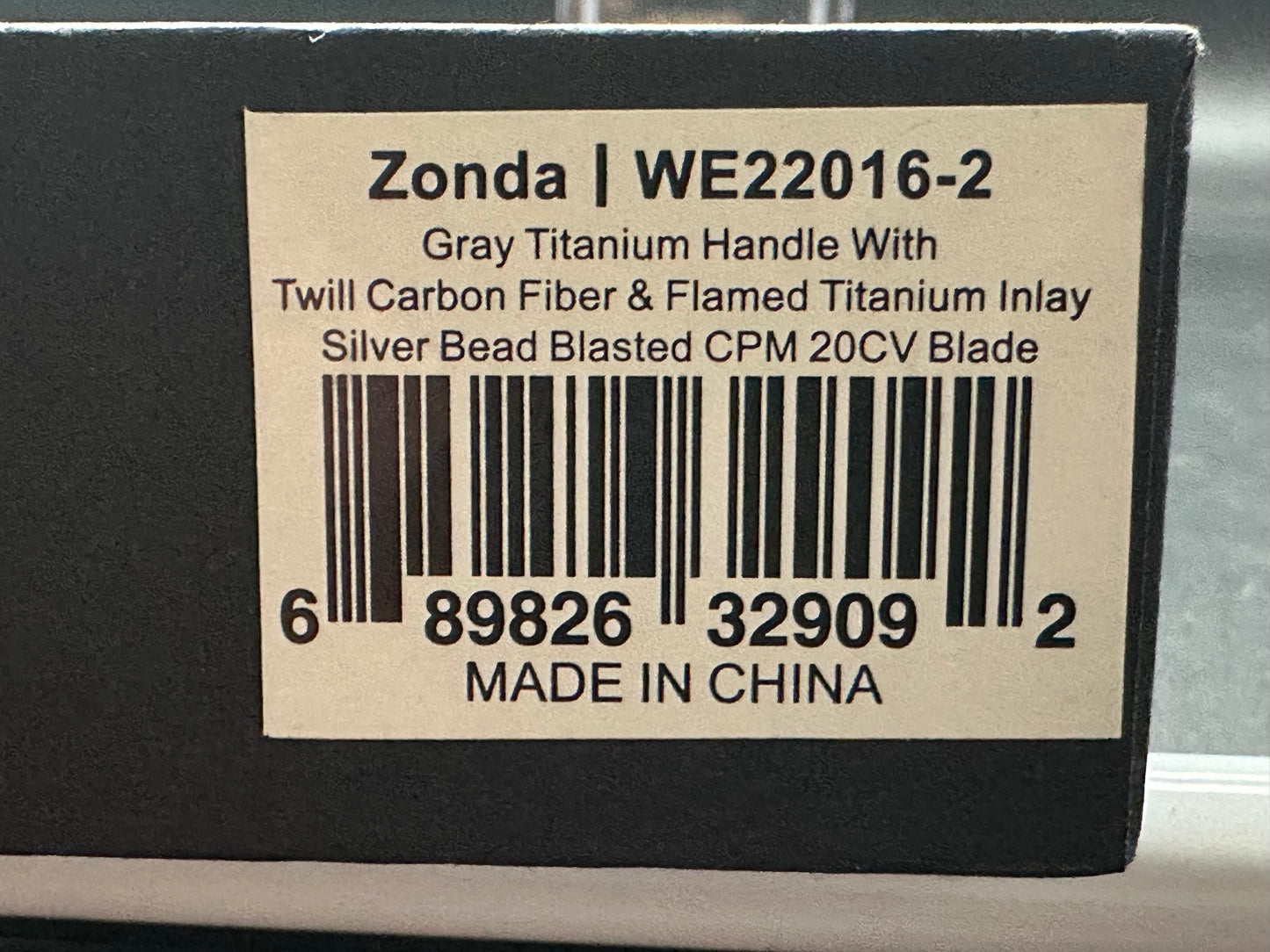 WE ZONDA TITANIUM/TWILL CARBON FIBER/FLAMED TITANIUM INLAY HANDLE 20CV